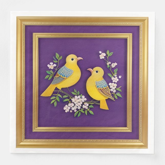 Two Birds in Ornate Gold Frame Napkin (Front)