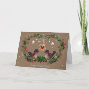 Two Birds on a Christmas Wreath Holiday Card
