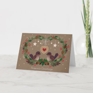 Two Birds on a Christmas Wreath Holiday Card