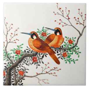 Two Birds on a Flowering Branch  Tile