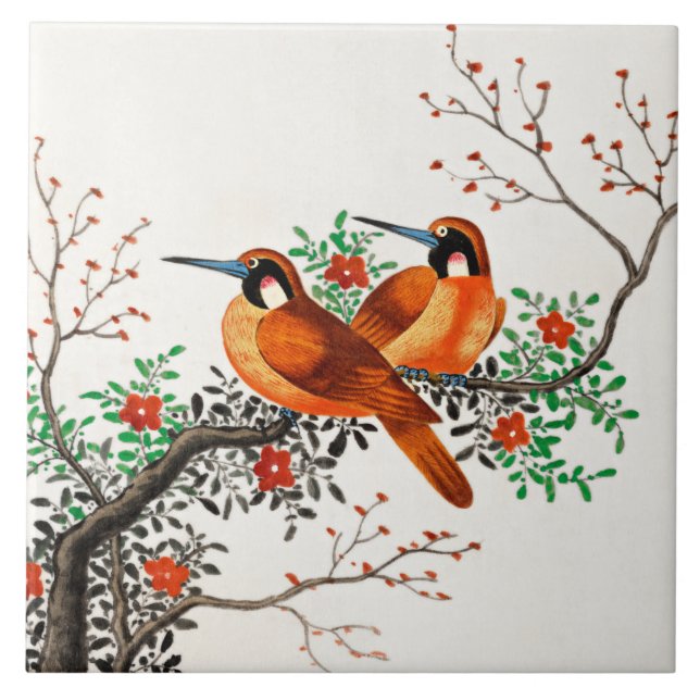 Two Birds on a Flowering Branch  Tile (Front)