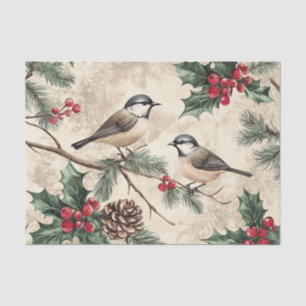 Two Birds on Branches with Holly Berries Tissue Paper
