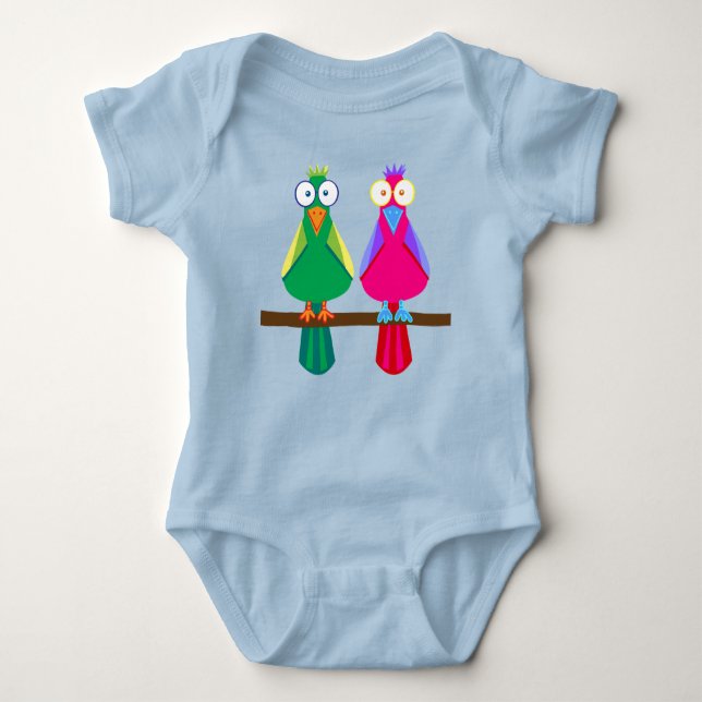 Two Birds Parrots Baby Bodysuit (Front)