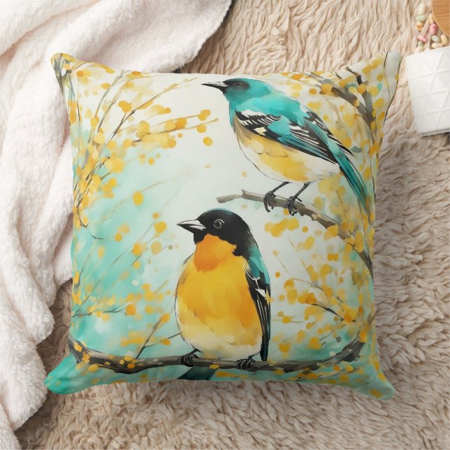 Two Birds Sitting on Tree Branch Cushion (Blanket)
