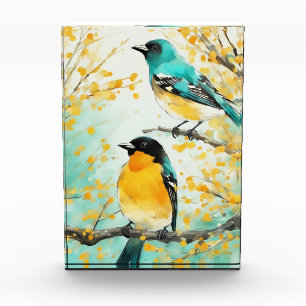 Two Birds Sitting on Tree Branch Photo Block