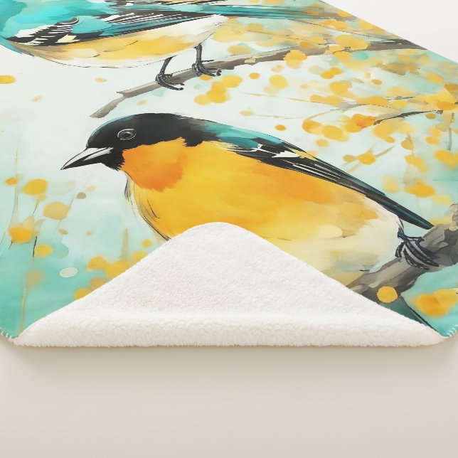 Two Birds Sitting on Tree Branch Sherpa Blanket (3/4)