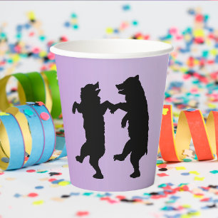 Two Black Bears in silhouette Dancing on Purple Paper Cups