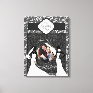 Two Black Bride Silhouettes Our Wedding Day Canvas Print