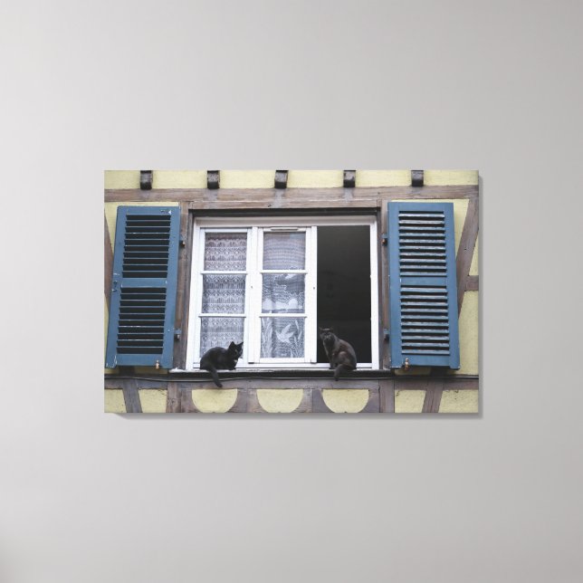 Two Black Cats at Window Canvas Print (Front)