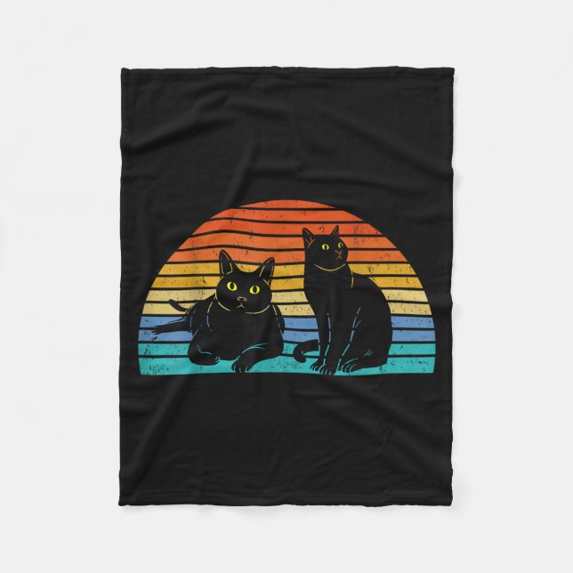Two Black Cats Colourful Background Cat Lovers Fleece Blanket (Front)