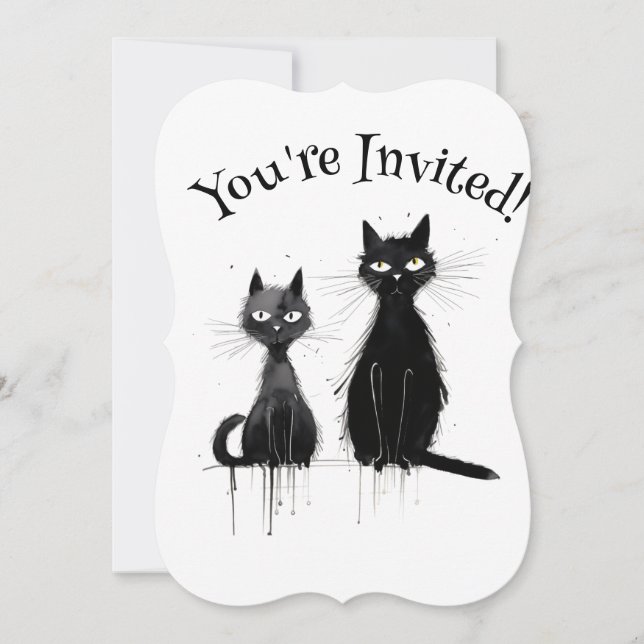 Two Black Cats Halloween Party Invitation (Front)