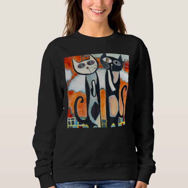 Two black cats humorous kitten sweatshirt (Front)