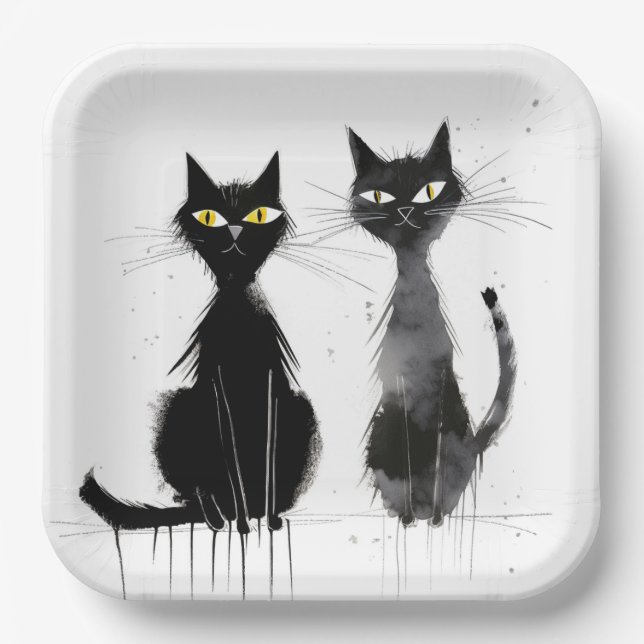 Two Black Cats Paper Plate (Front)