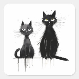Two Black Cats Square Sticker