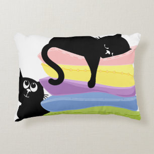 Two Black Cats Wavy Rainbow Modern Art Pillow