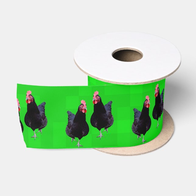 Two Black Curious Chickens, Satin Ribbon (Spool)