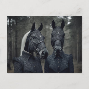 Two Black Horses in Suits AI Art Postcard