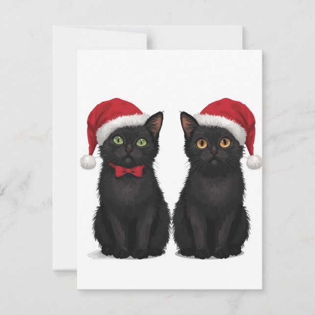 Two Black Kittens Santa Hat Christmas Holiday Card (Front)