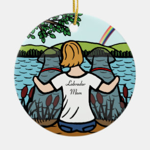 Two Black Labrador Angels and Mum 2 Ceramic Tree Decoration