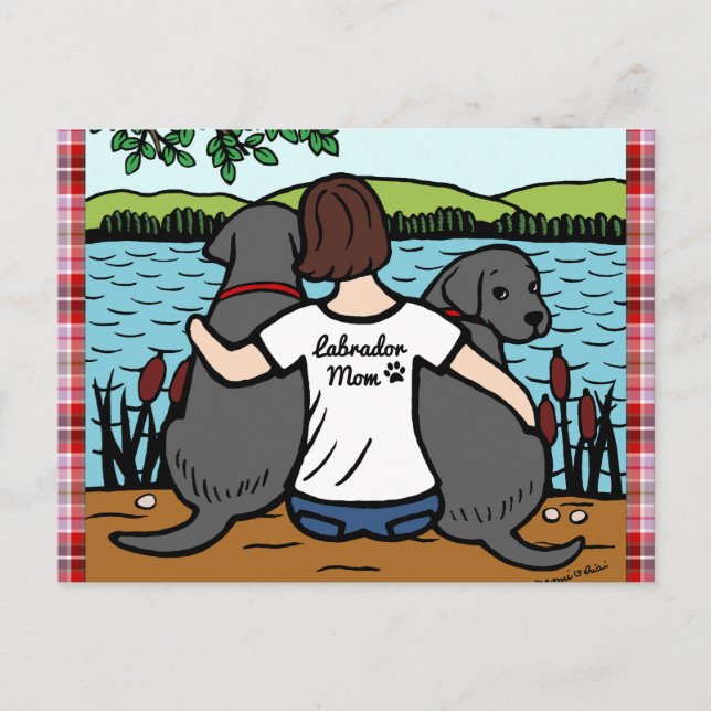 Two Black Labradors and Mum Postcard (Front)