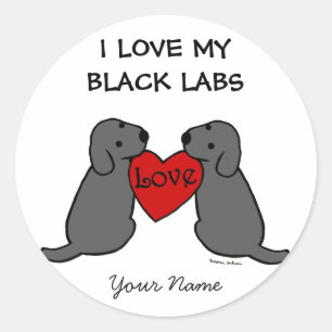 Two Black Labradors with Love Cartoon Classic Round Sticker