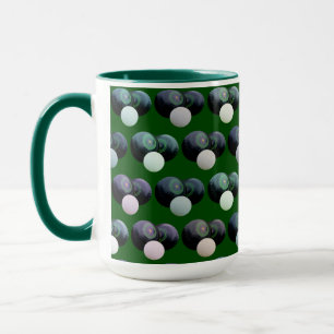 Two Black Lawn Bowls With Jack On Green, Mug
