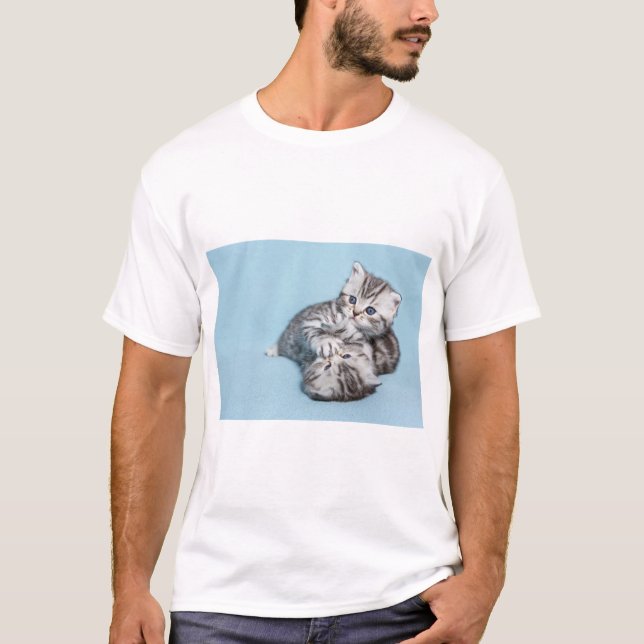 Two black silver tabby kittens playing together.JP T-Shirt (Front)