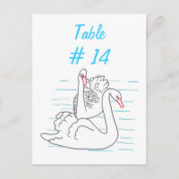 Two Black Swans Drawing Table Number Postcards
