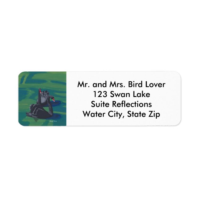 Two Black Swans Swimming Address Labels (Front)