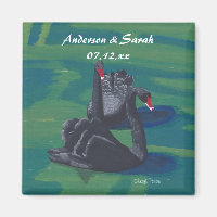Two Black Swans Swimming Personalised Date Magnets