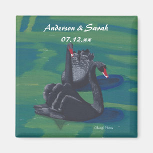 Two Black Swans Swimming Personalised Date Magnets