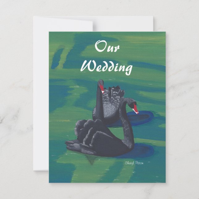 Two Black Swans Swimming Wedding Invitations (Front)