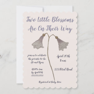 Two Blossoms Purple Flower Twins Baby Shower Invitation