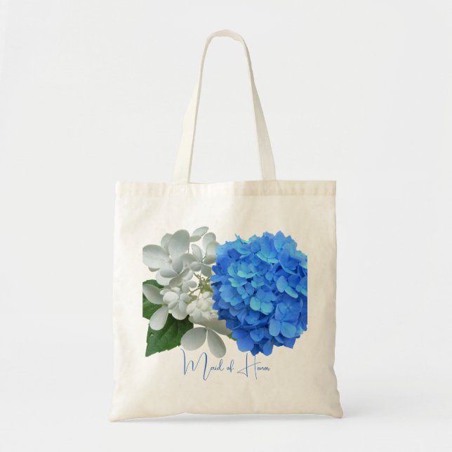 Two Blue Hydrangeas Personalised Name Tote Bag (Front)