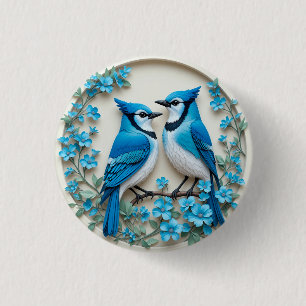 Two Blue Jays Resting on a Branch 3 Cm Round Badge