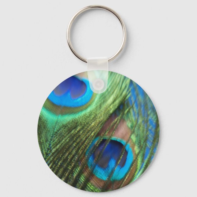 Two Blue Peacock Feathers Keychain (Front)