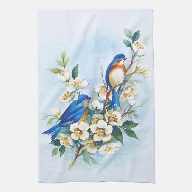 Two Bluebirds Tea Towel (Vertical)