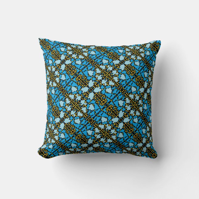 Two blues tiny clouds golden globes patterns cushion (Front)