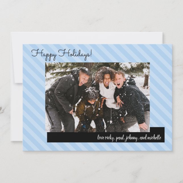 Two Blule Stripes Holiday Five Photos Card (Front)