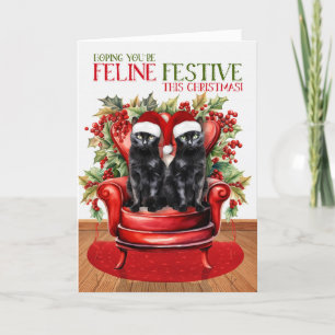 Two Bombay Black Christmas Cats FELINE Festive Holiday Card