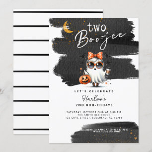 Two Boo-jee Cute Ghost Halloween 2nd Birthday Invitation