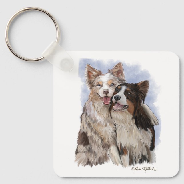 Two Border Collie Buddies cartoon Key Ring (Front)