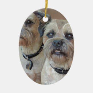 Two Border terriers Ceramic Tree Decoration