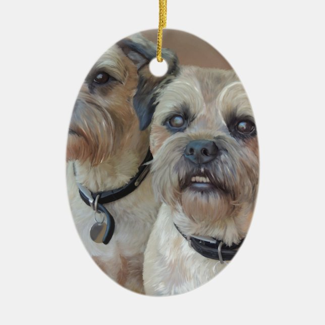 Two Border terriers Ceramic Tree Decoration (Front)