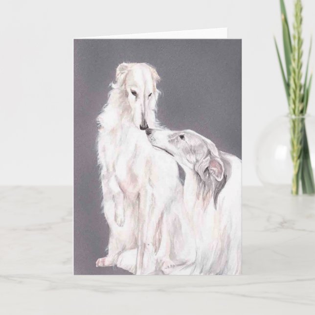 Two Borzoi Dog Art Canine Folded Greeting Card (Front)
