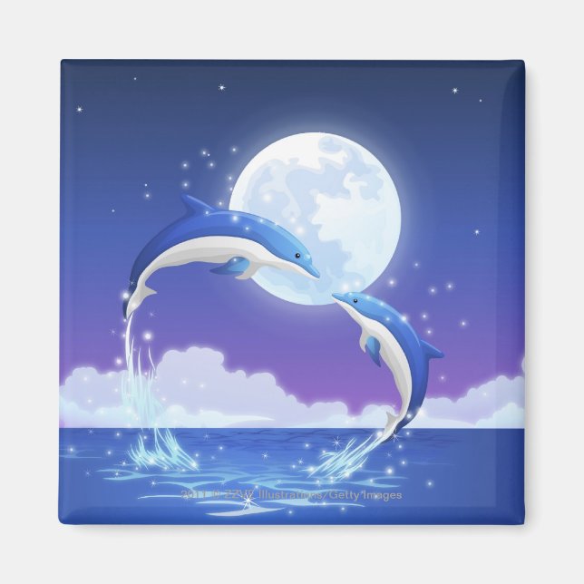 Two bottle-nosed dolphins jumping out of water magnet (Front)