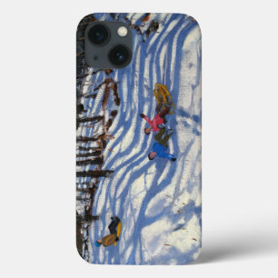 Two boys falling off a sledge Morzine iPhone 13 Case