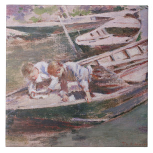 Two Boys in a Boat (by Theodore Robinson) Tile