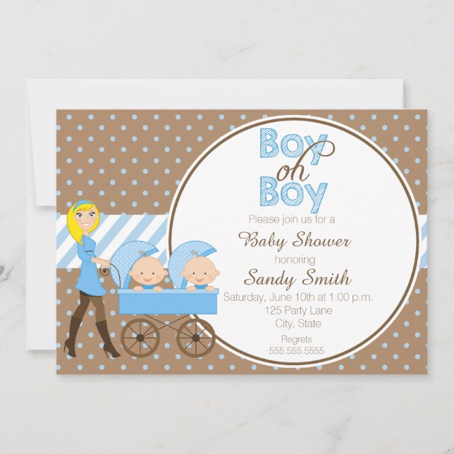 Two Boys in a Stroller Baby Shower Invitation (Front)