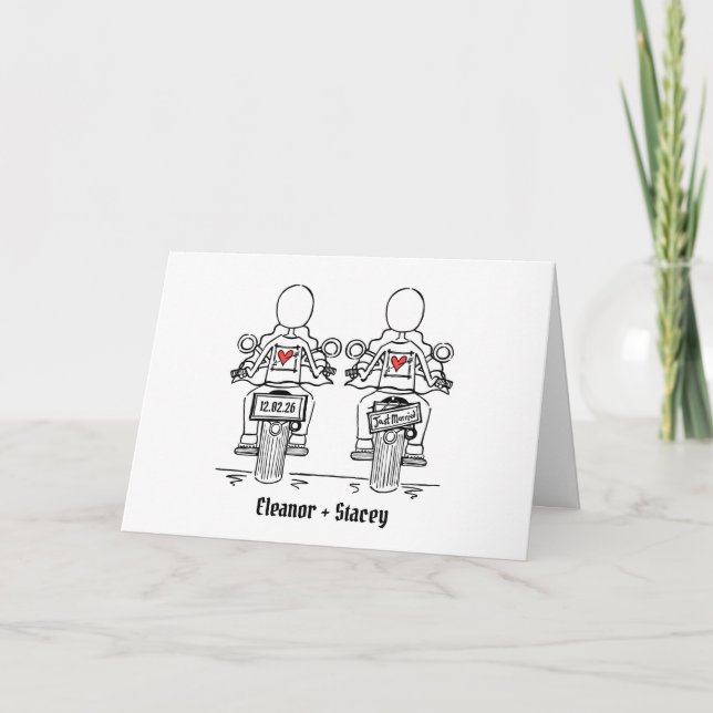 Two Brides Biker Motorcycle Wedding Card (Front)